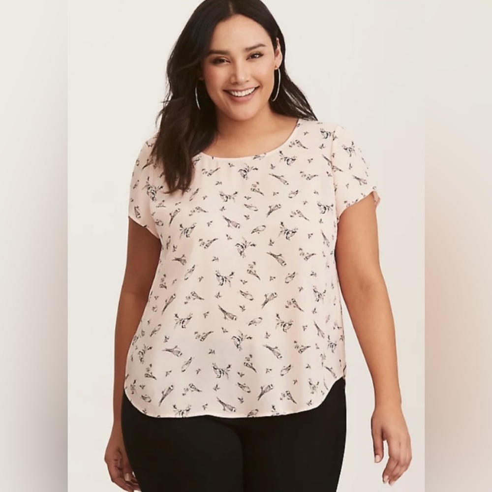 Torrid Abbey Georgette Bow blouse with birds